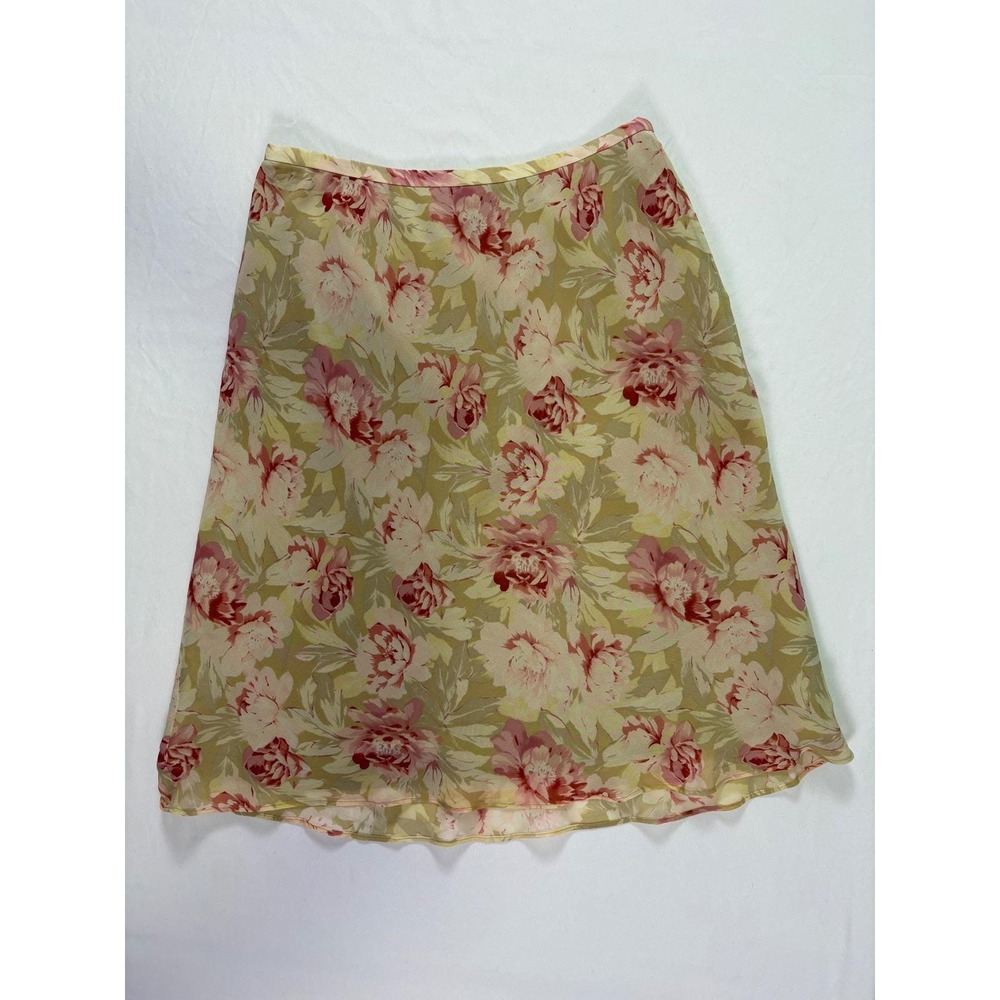 Vintage Y2K Ann Taylor Silk Floral Skirt 4 Forest Fairy Ethereal Cottagecore - Picture 2 of 6